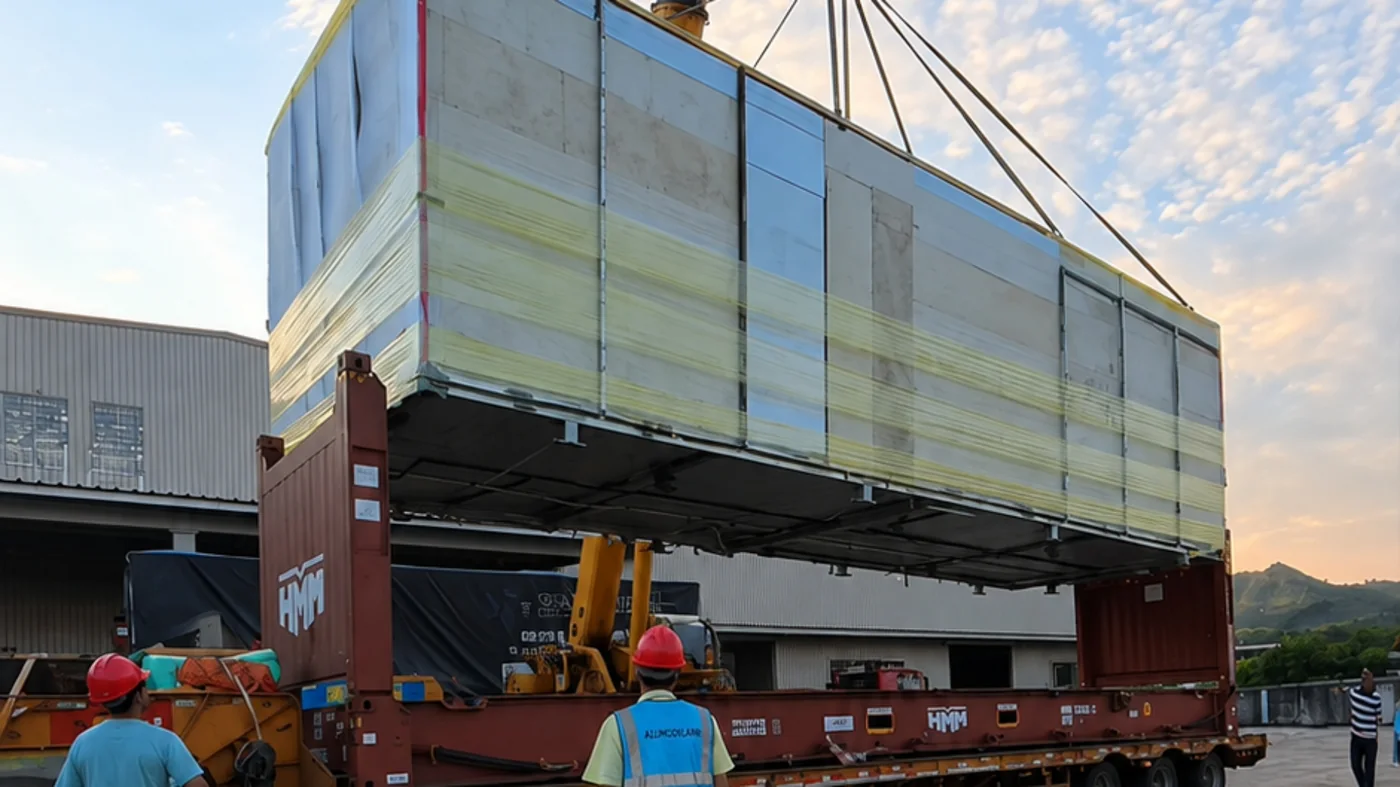 Loading modular building for delivery