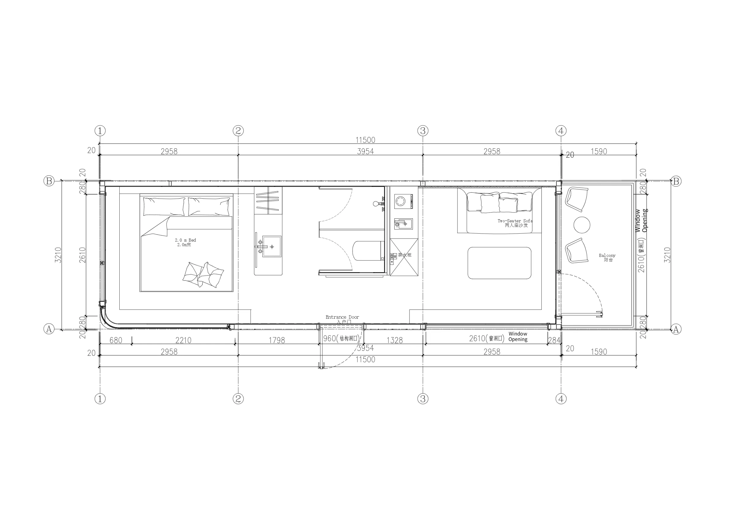 A-38A floor plan drawing and dimensions
